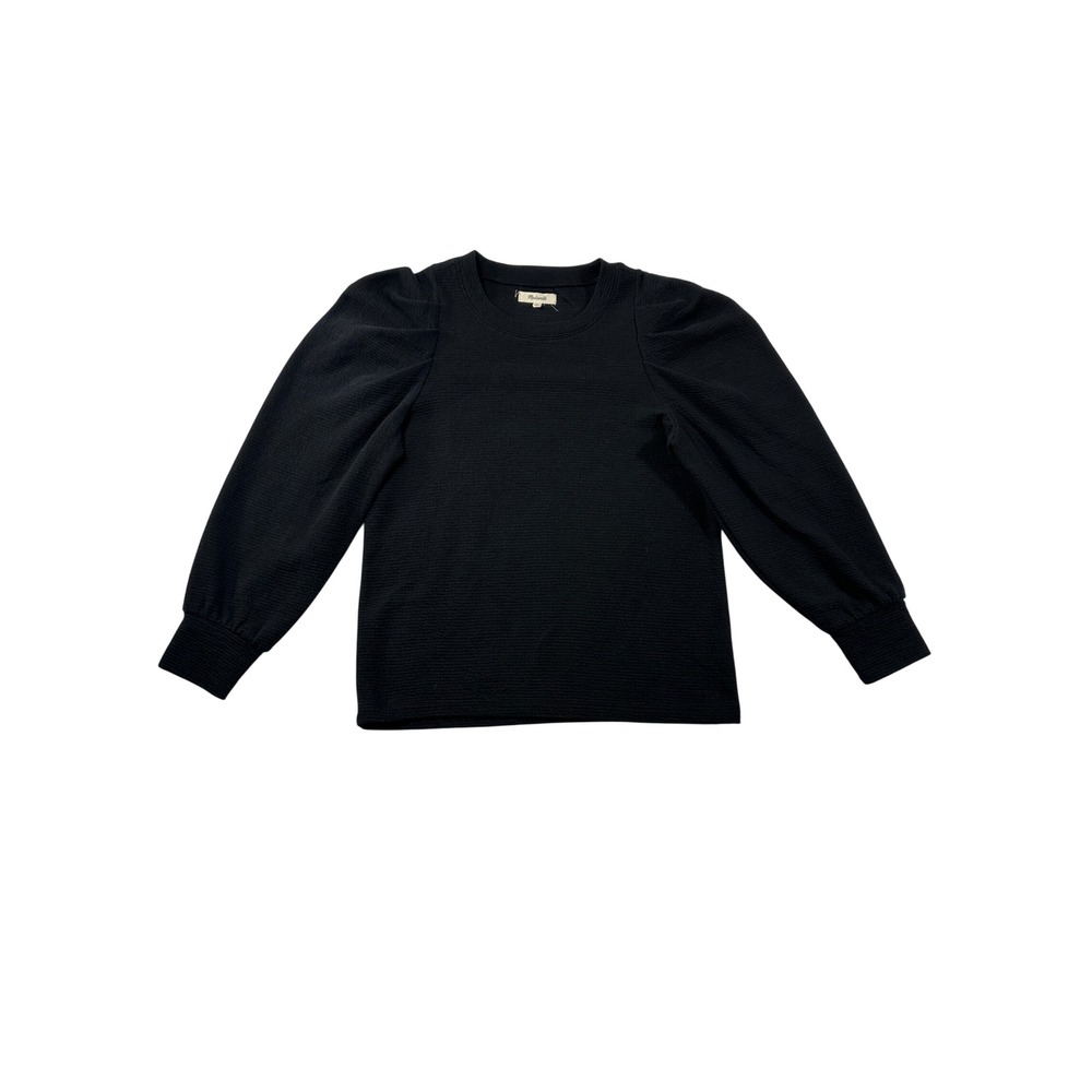 Madewell Black Puff Sleeve‎ Waffle Knit Top Crewneck Textured Shirt Medium